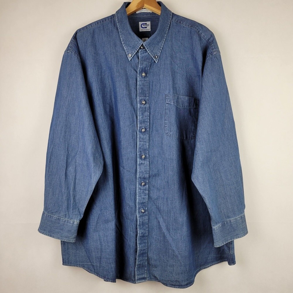 MagnaClick Shirt Mens XXL Blue Denim Long Sleeve Adaptive Magnetic Button Down
